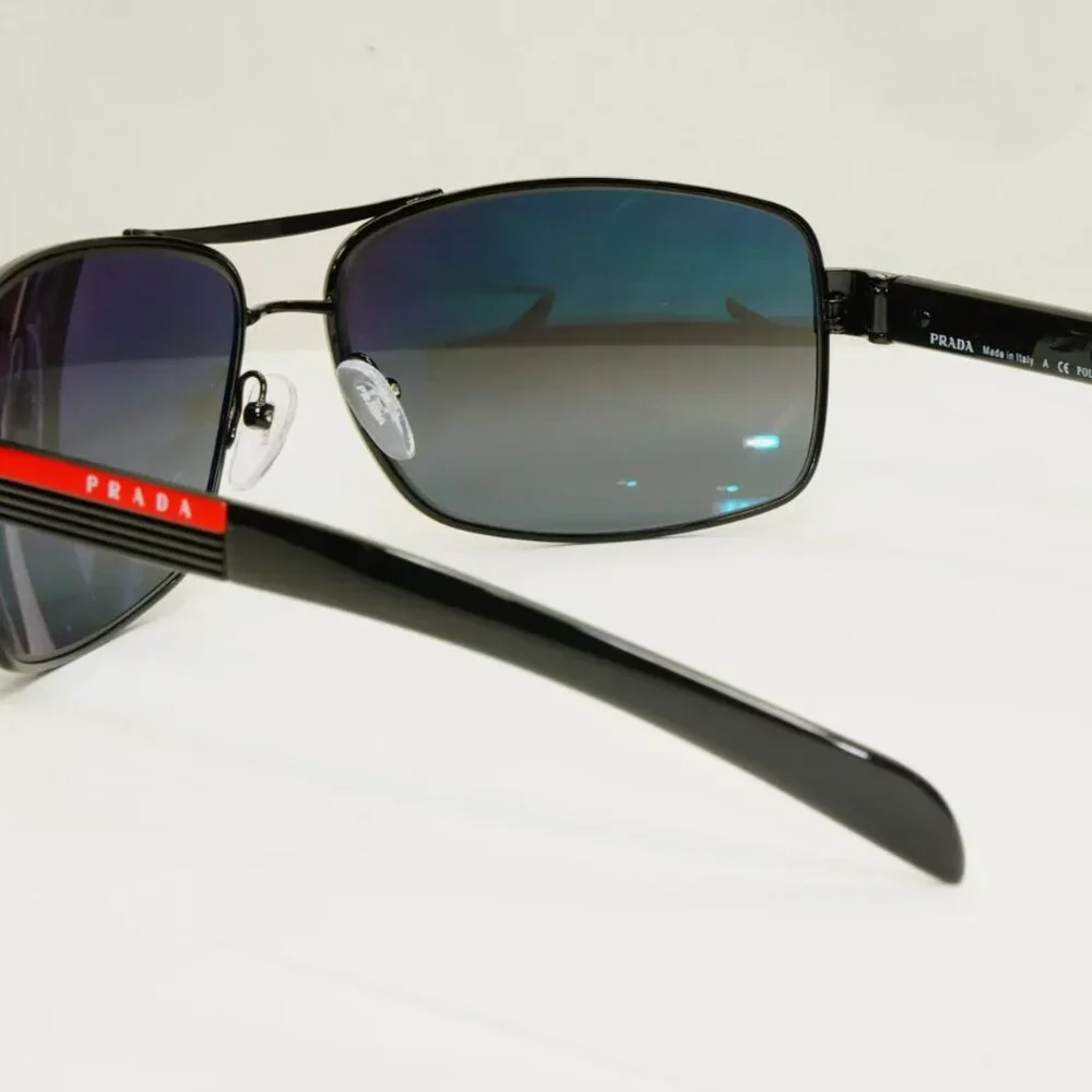 Prada Polarized Mens Sunglasses Silver Mirror Black New